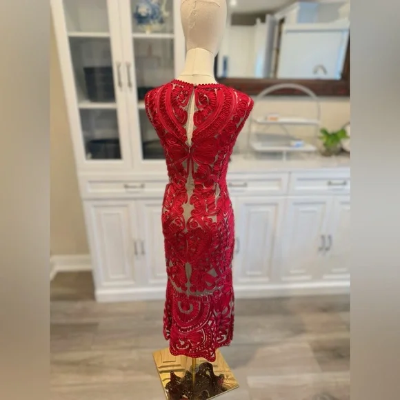 JS Collections Red Sequin Embellished Sheath Midi Dress - Picture 5 of 15